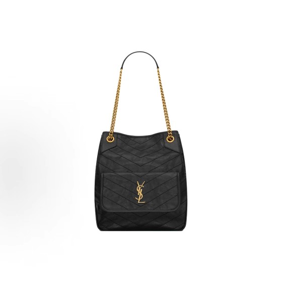 SAINT LAURENT Nikica Sandre vintage herringbone quilted open-line snap-on closed single-shoulder bag, small size for women, black